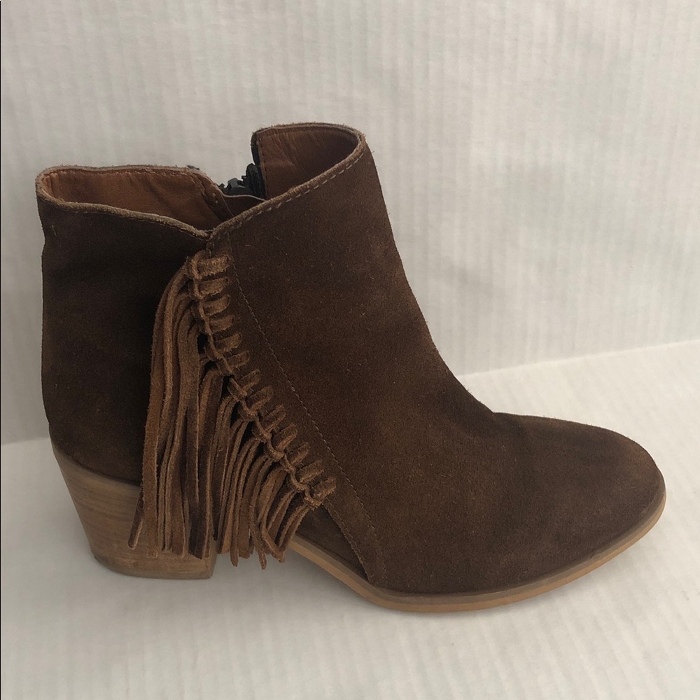 Invito Brown Suede Fringed Ankle Boots Size 38 Block heel Italy